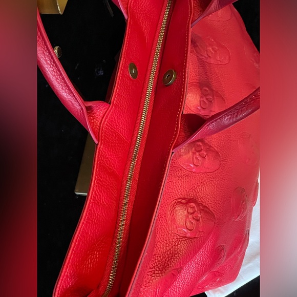 IO PELLE NWT Made In Italy RED Leather Skull Embossed Skull Tote - Picture 11 of 17